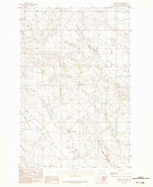 Classic USGS Becker Dam Montana 7.5'x7.5' Topo Map Image