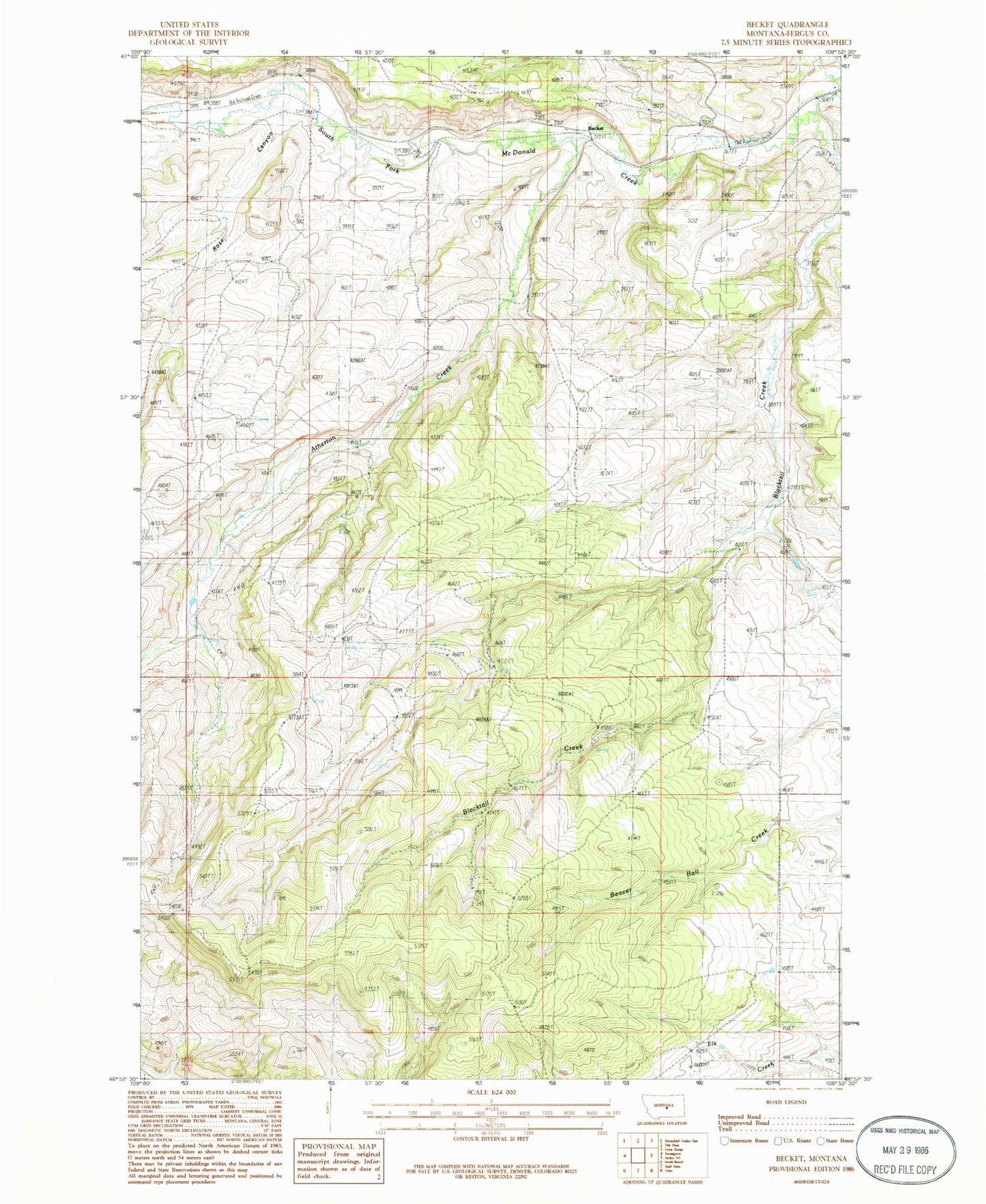 Classic USGS Becket Montana 7.5'x7.5' Topo Map Image