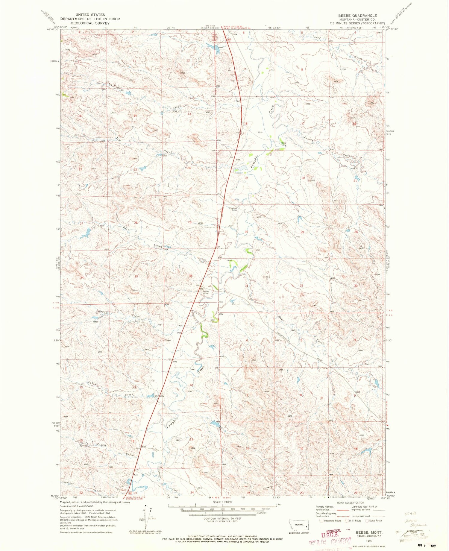 Classic USGS Beebe Montana 7.5'x7.5' Topo Map Image
