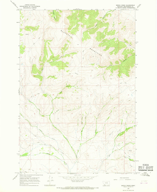 Classic USGS Beech Creek Montana 7.5'x7.5' Topo Map Image