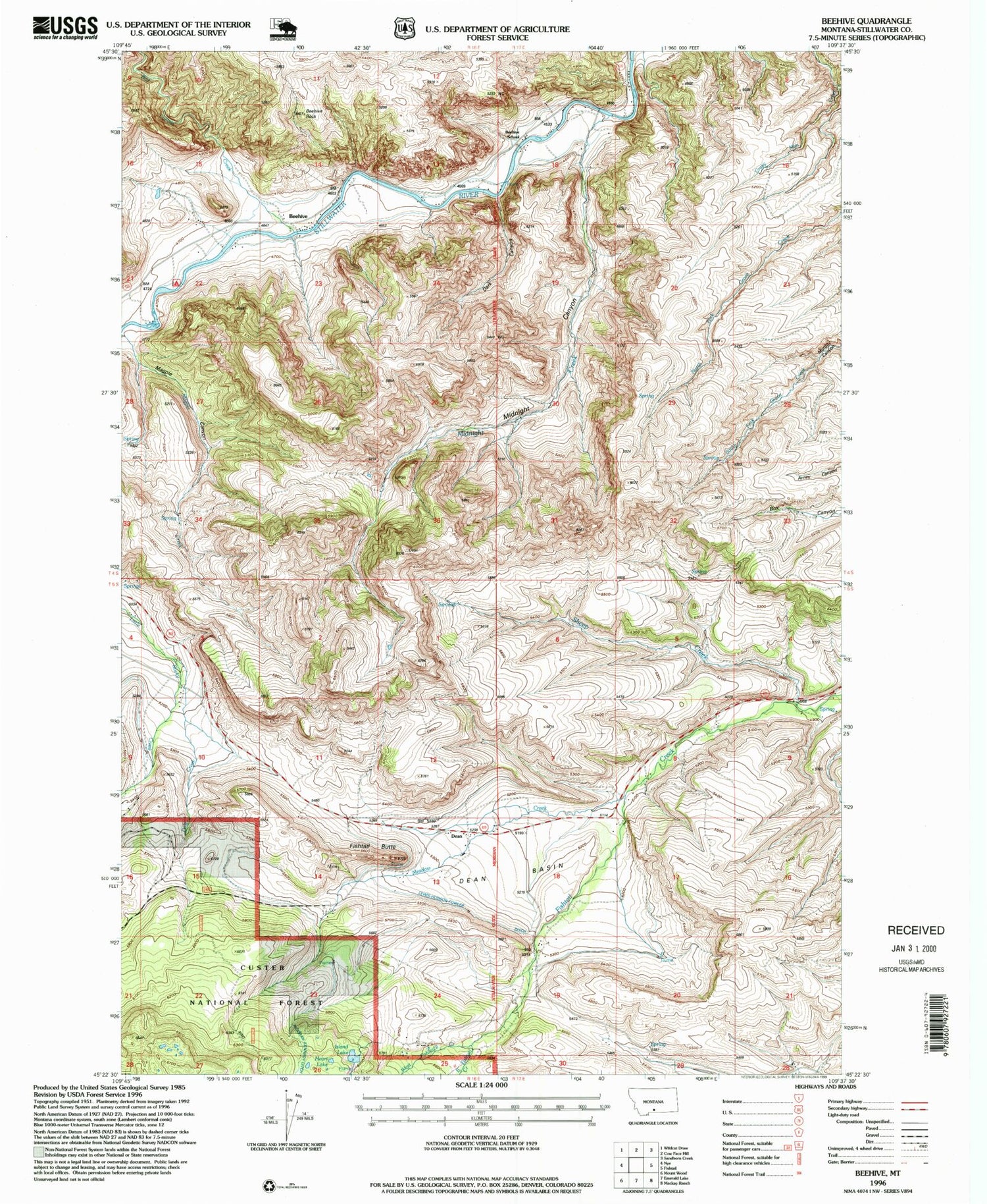 Classic USGS Beehive Montana 7.5'x7.5' Topo Map Image