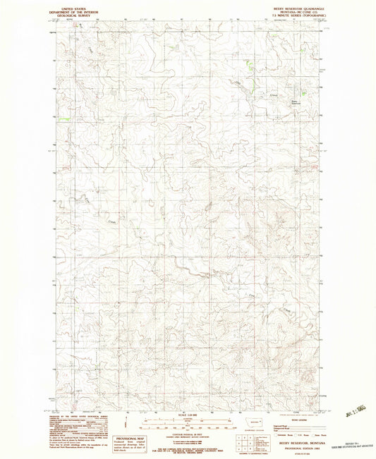 Classic USGS Beery Reservoir Montana 7.5'x7.5' Topo Map Image