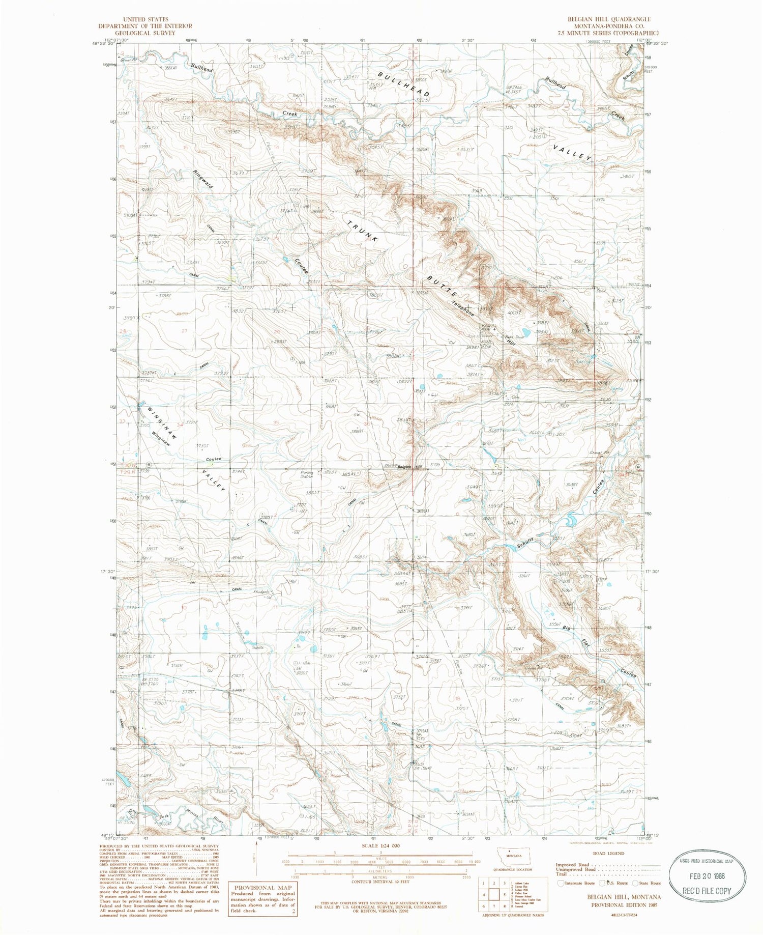 Classic USGS Belgian Hill Montana 7.5'x7.5' Topo Map Image