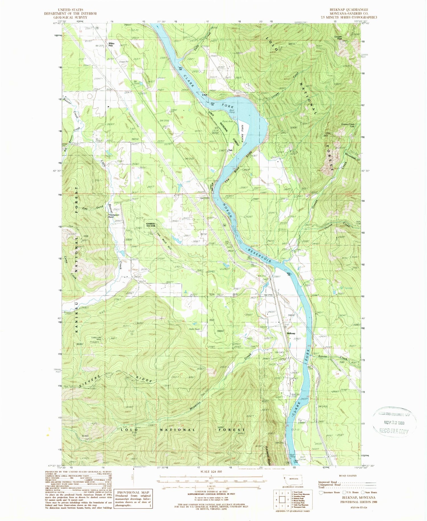 Classic USGS Belknap Montana 7.5'x7.5' Topo Map Image