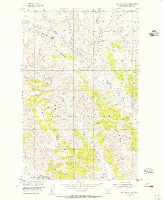 Classic USGS Bell Ridge East Montana 7.5'x7.5' Topo Map Image