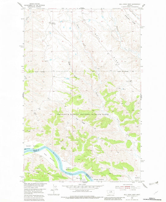 Classic USGS Bell Ridge West Montana 7.5'x7.5' Topo Map Image