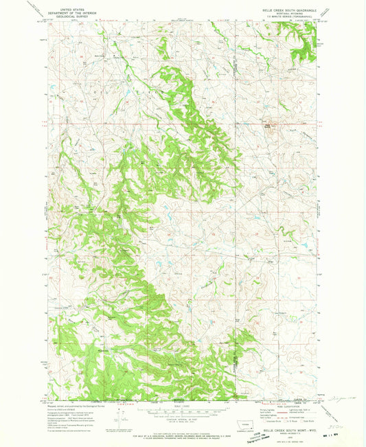 Classic USGS Belle Creek South Montana 7.5'x7.5' Topo Map Image