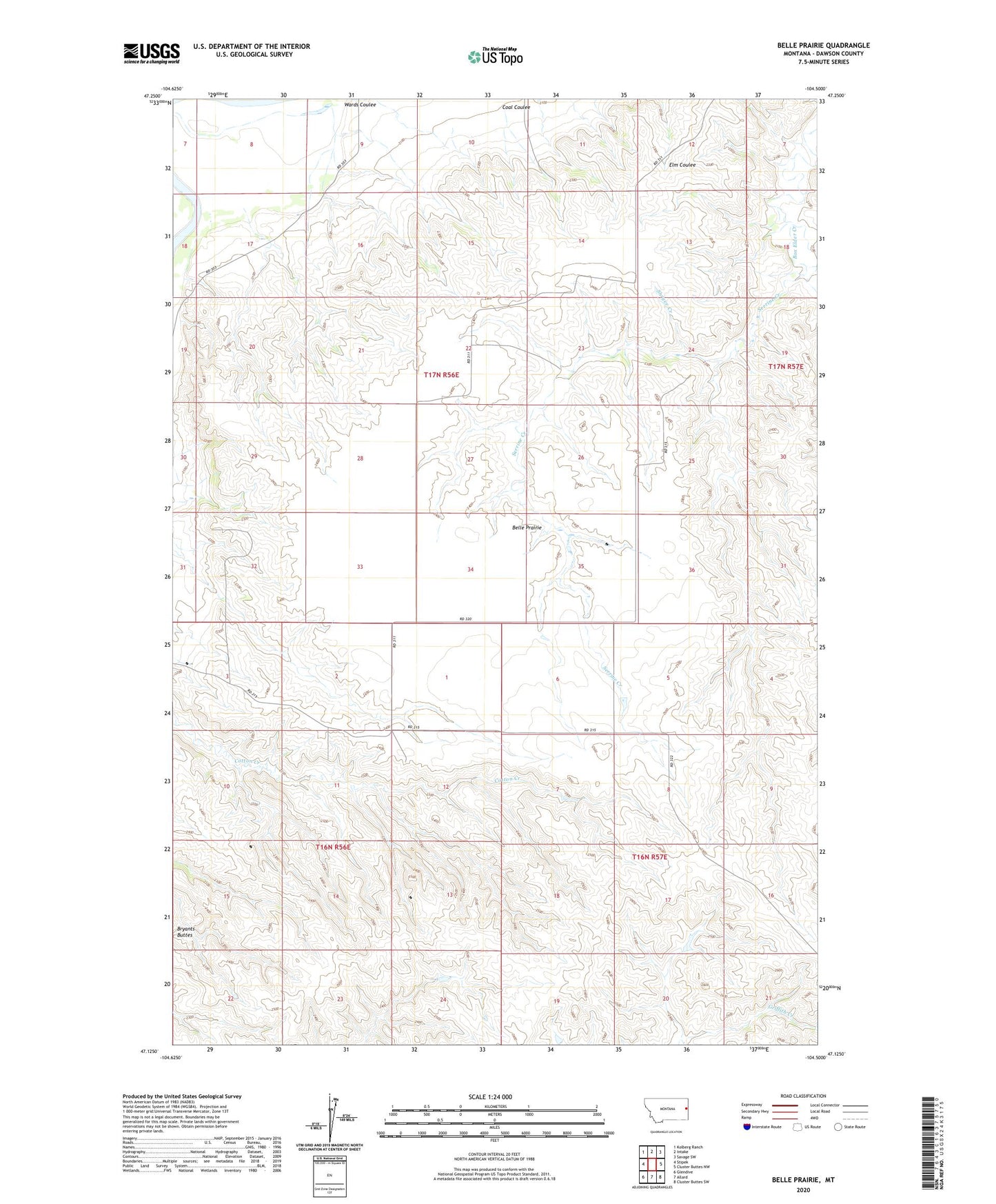 Belle Prairie Montana US Topo Map Image
