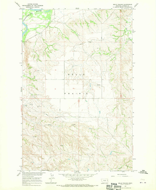 Classic USGS Belle Prairie Montana 7.5'x7.5' Topo Map Image