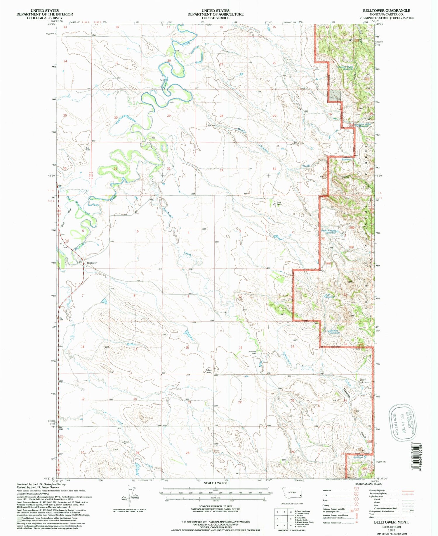 Classic USGS Belltower Montana 7.5'x7.5' Topo Map Image