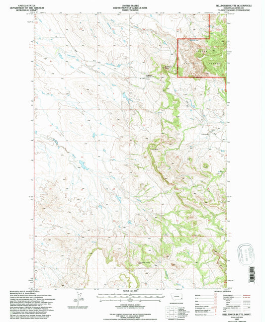 Classic USGS Belltower Butte Montana 7.5'x7.5' Topo Map Image