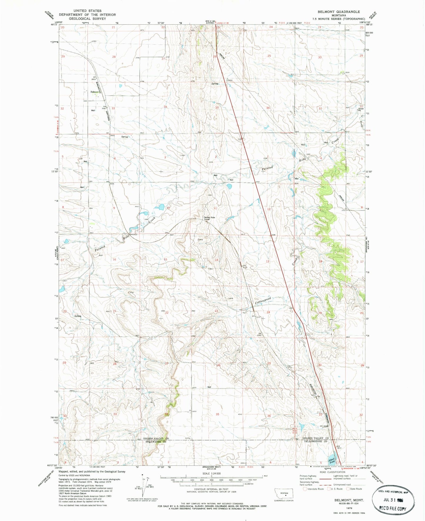 Classic USGS Belmont Montana 7.5'x7.5' Topo Map Image