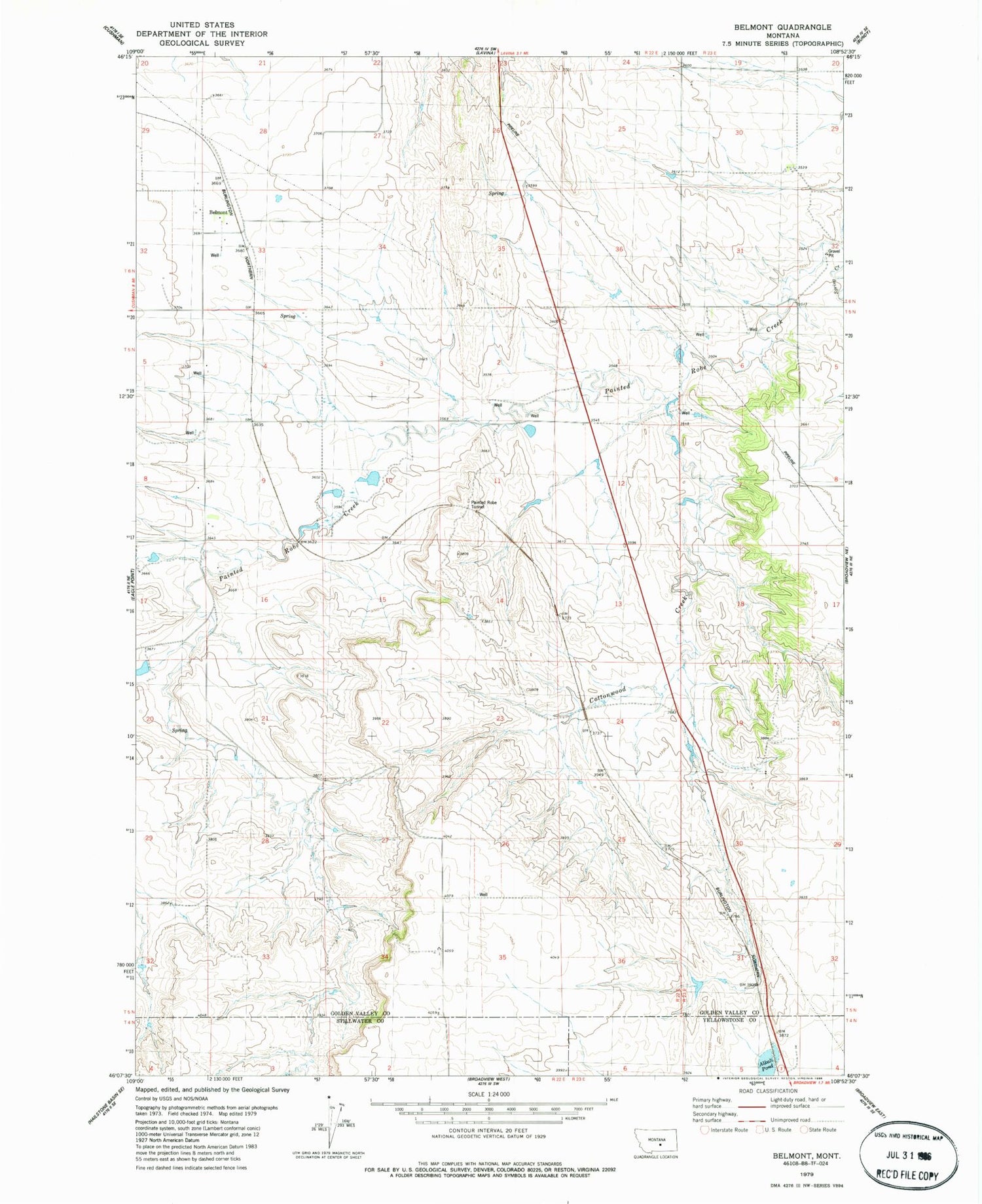 Classic USGS Belmont Montana 7.5'x7.5' Topo Map Image