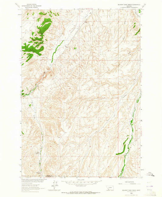 Classic USGS Belmont Park Ranch Montana 7.5'x7.5' Topo Map Image