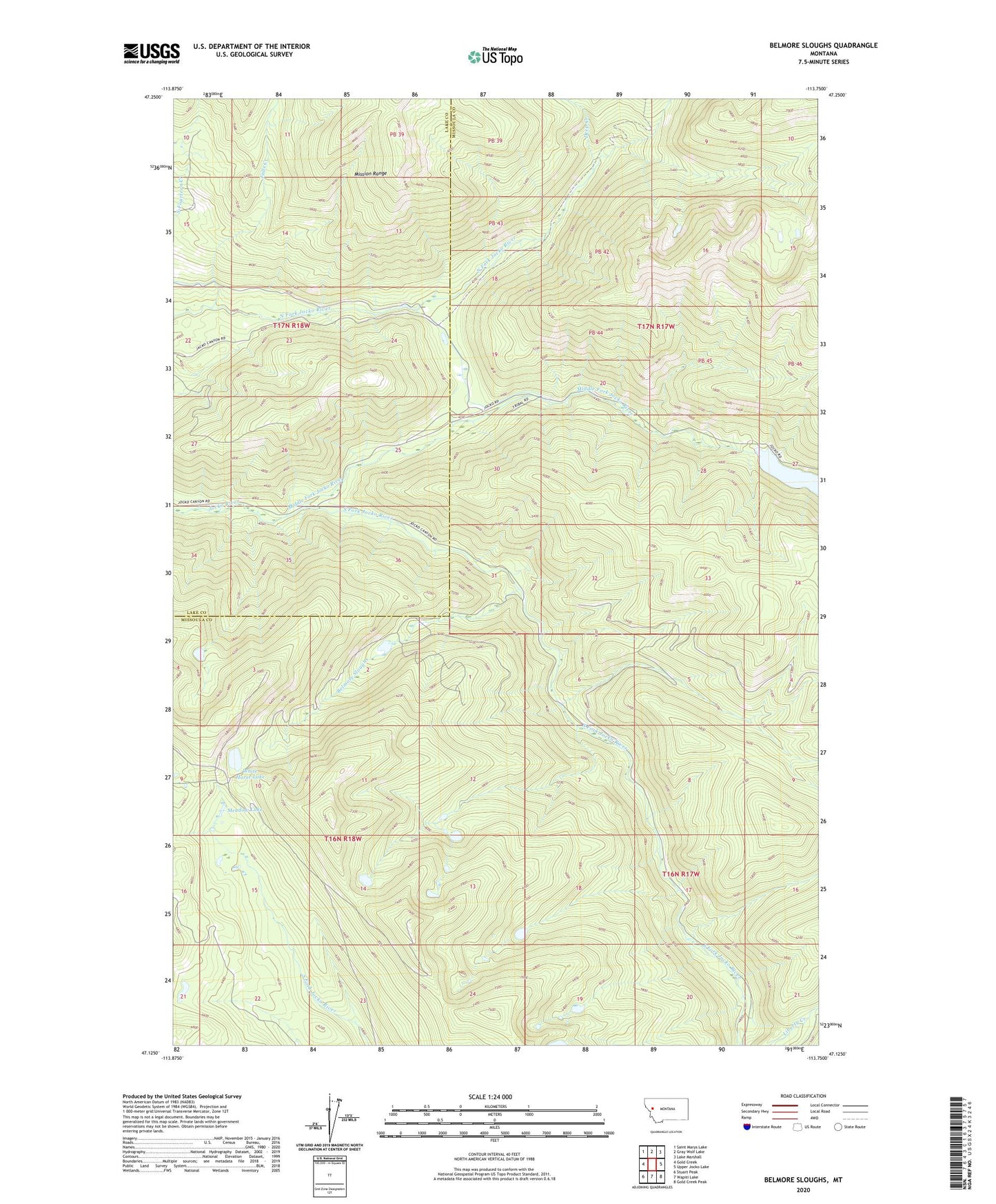 Belmore Sloughs Montana US Topo Map Image