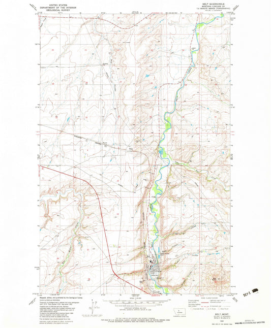 Classic USGS Belt Montana 7.5'x7.5' Topo Map Image