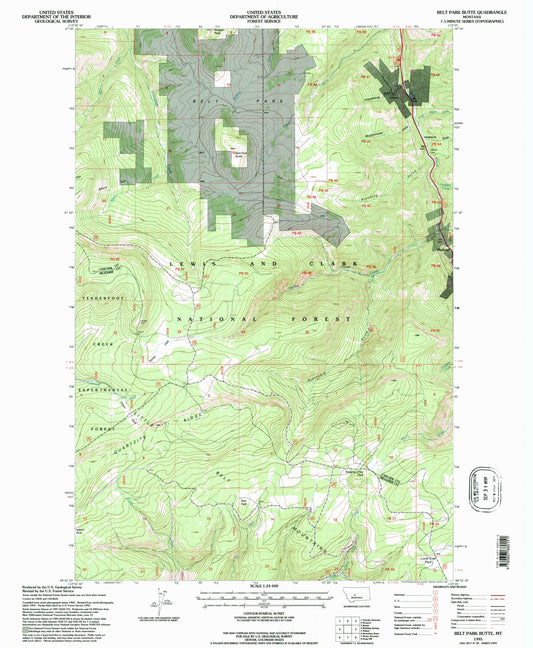 Classic USGS Belt Park Butte Montana 7.5'x7.5' Topo Map Image