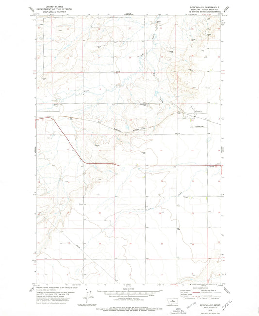 Classic USGS Benchland Montana 7.5'x7.5' Topo Map Image