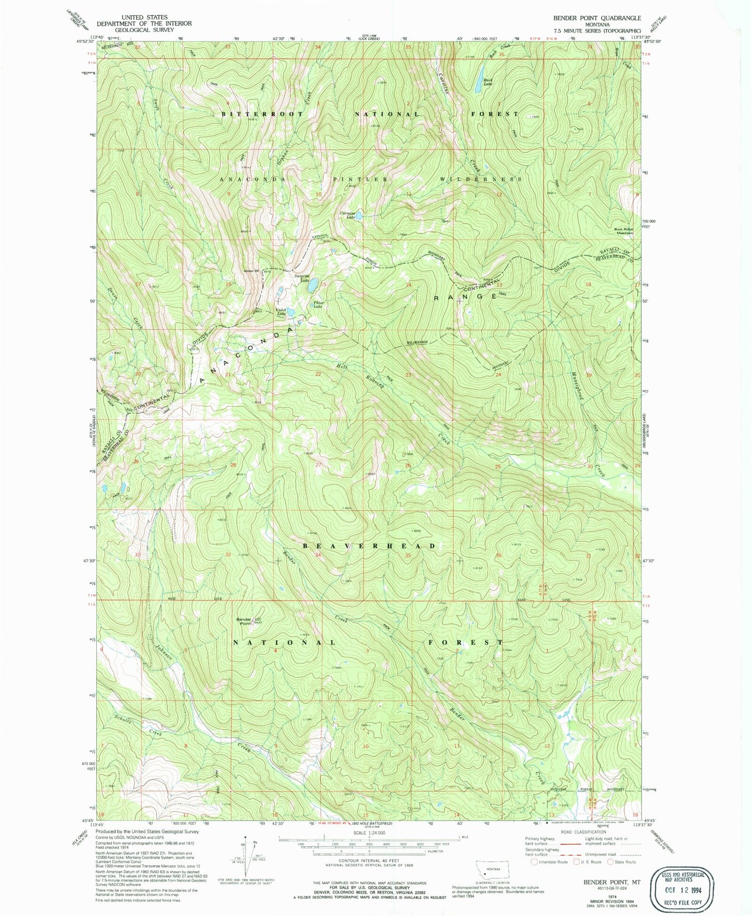 Classic USGS Bender Point Montana 7.5'x7.5' Topo Map Image