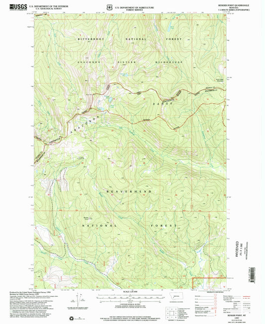 Classic USGS Bender Point Montana 7.5'x7.5' Topo Map Image