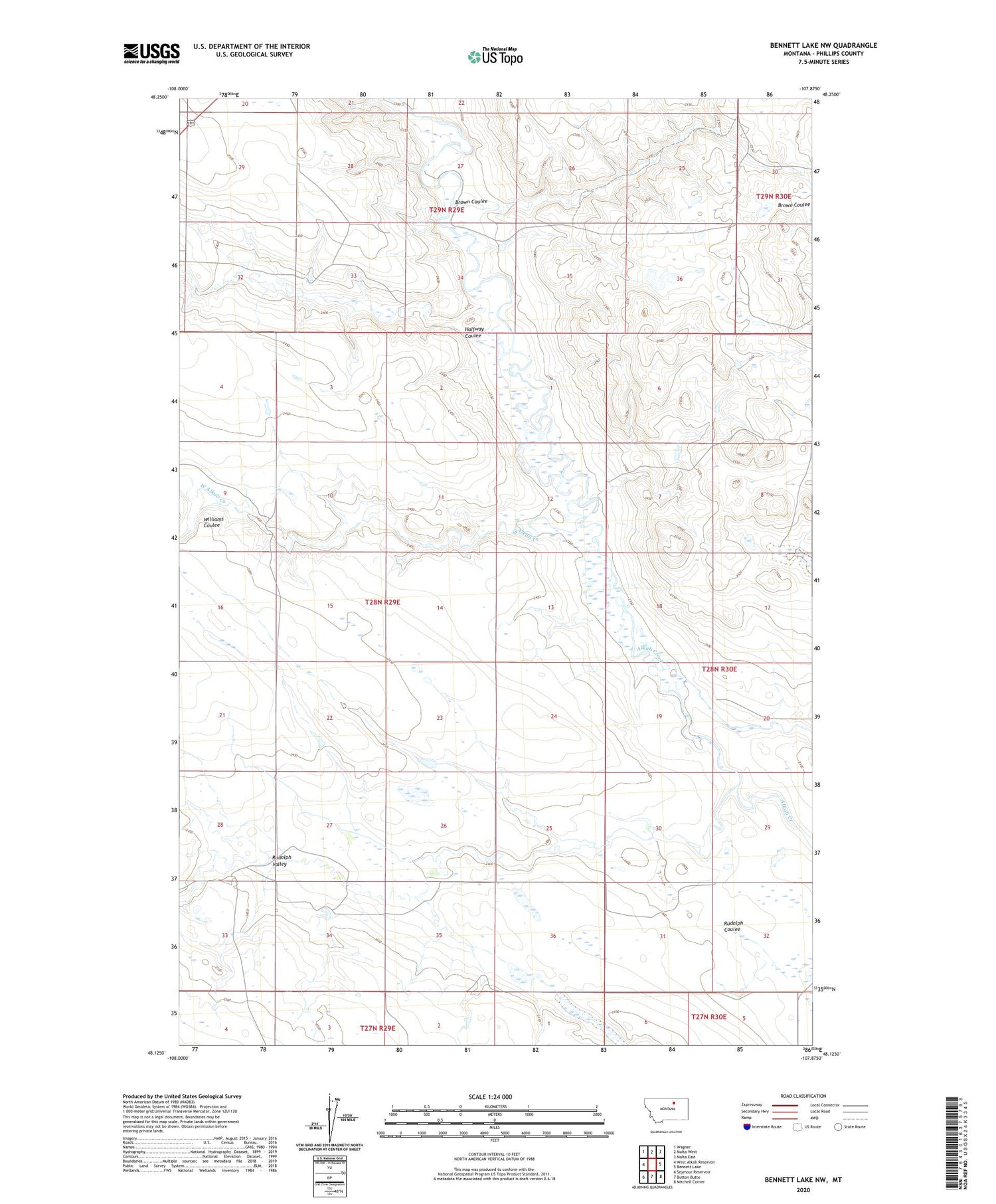 Bennett Lake NW Montana US Topo Map Image