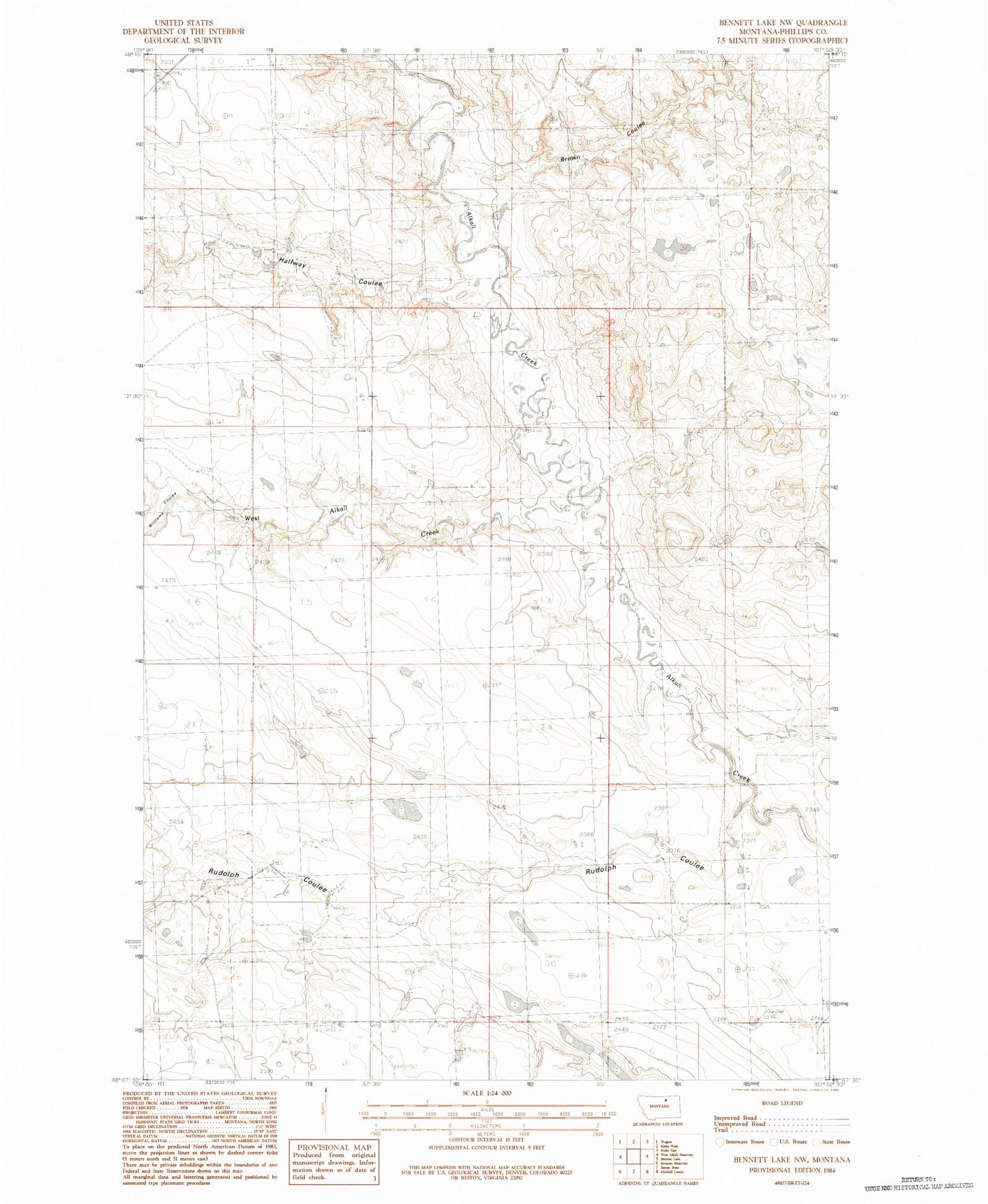 Classic USGS Bennett Lake NW Montana 7.5'x7.5' Topo Map Image