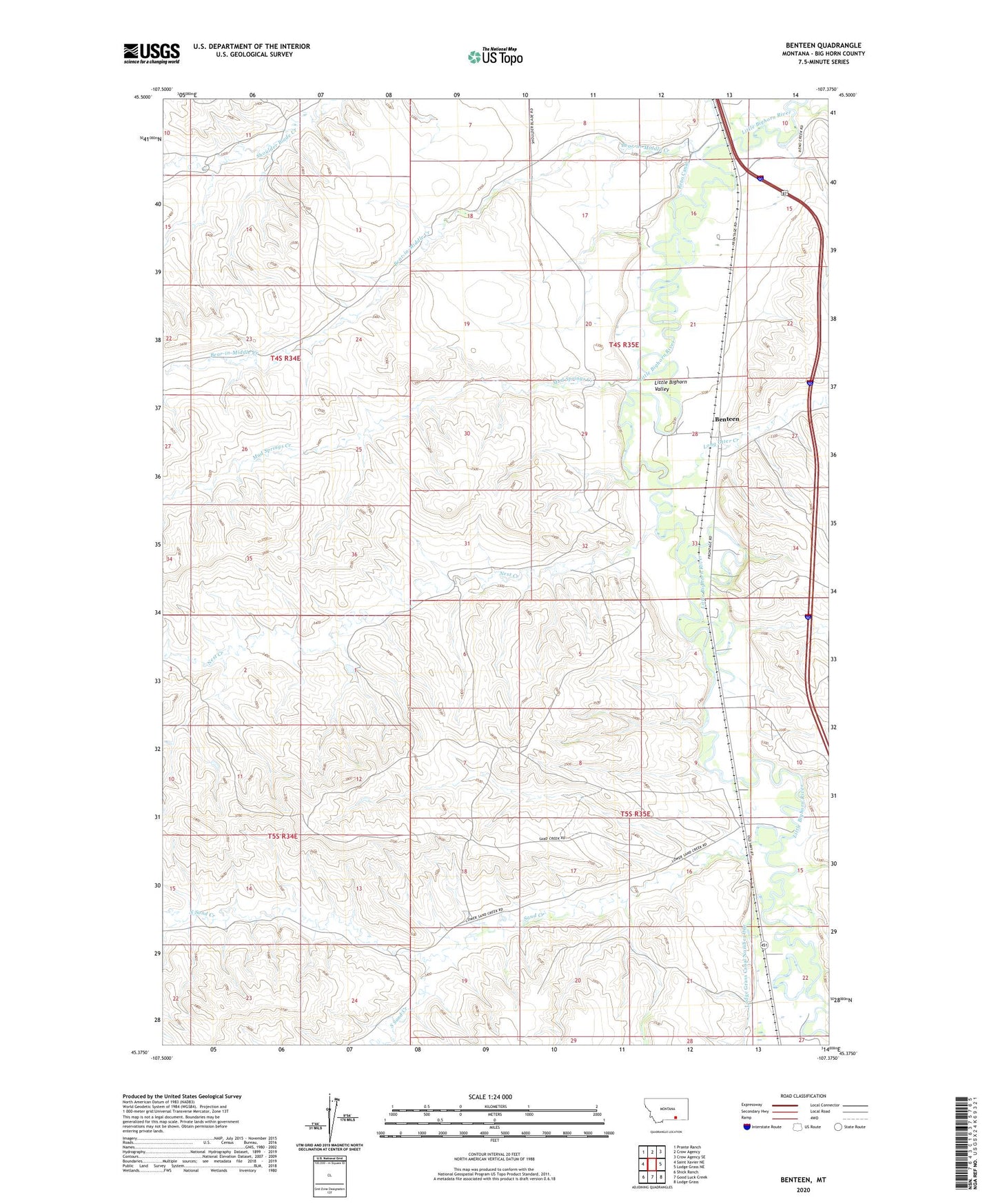 Benteen Montana US Topo Map Image