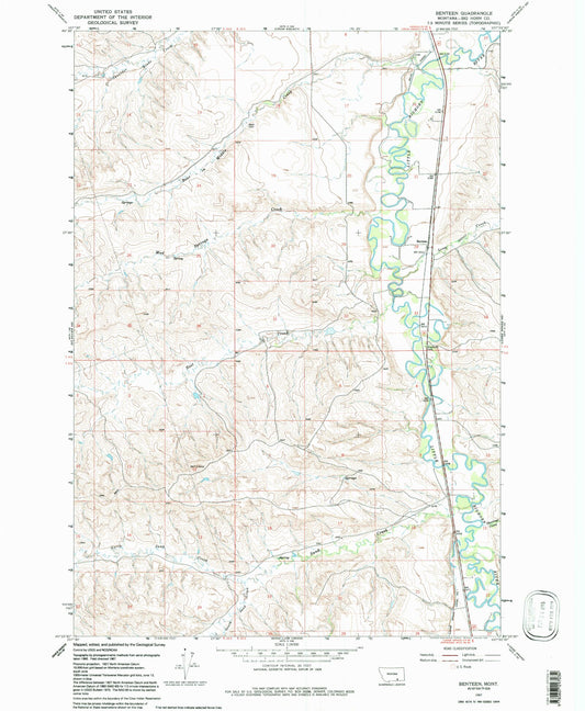 Classic USGS Benteen Montana 7.5'x7.5' Topo Map Image