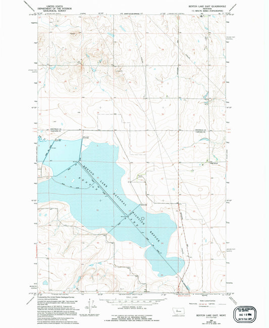 Classic USGS Benton Lake East Montana 7.5'x7.5' Topo Map Image