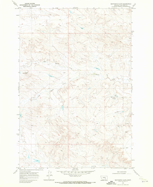 Classic USGS Bentonite Flats Montana 7.5'x7.5' Topo Map Image