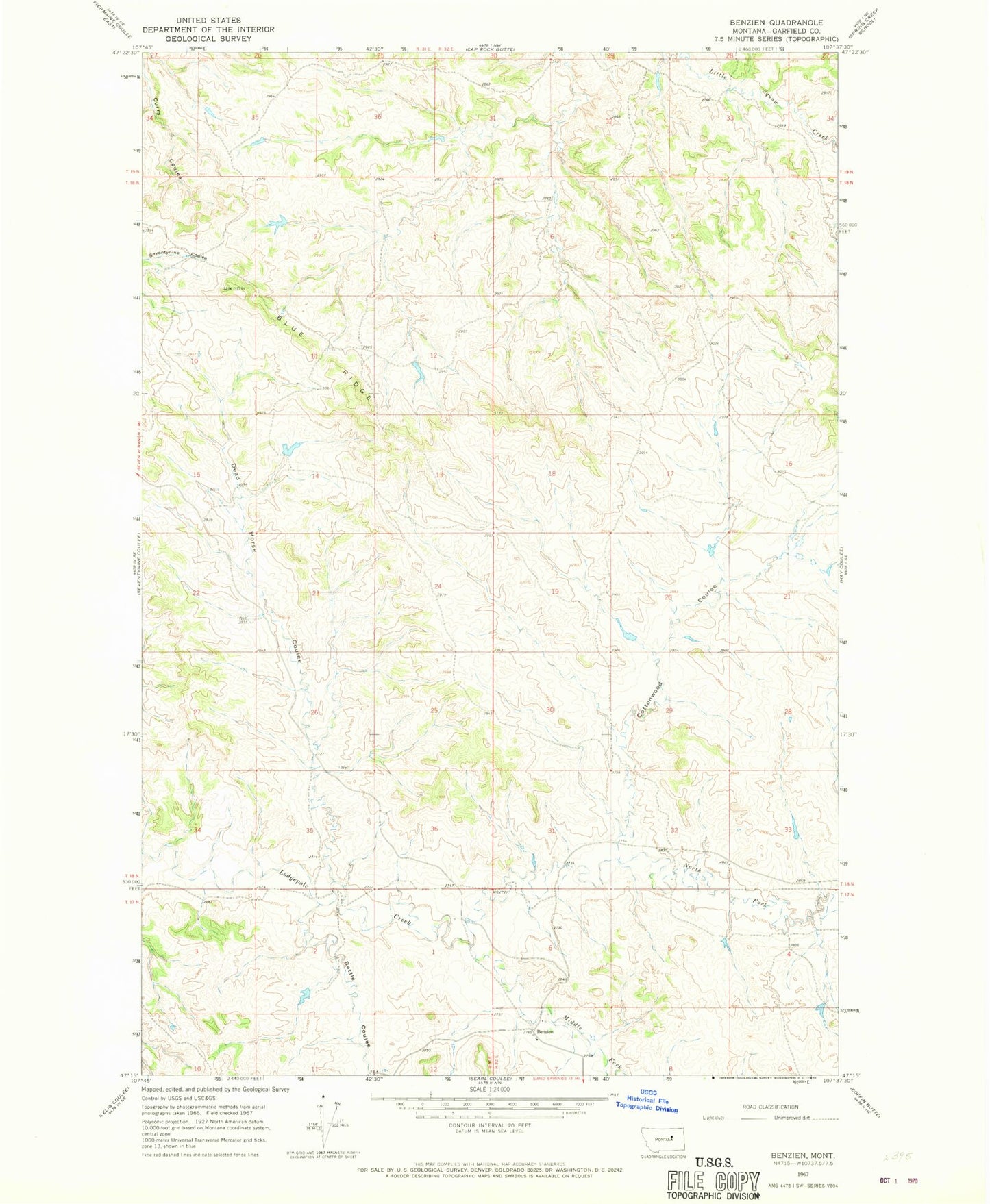 Classic USGS Benzien Montana 7.5'x7.5' Topo Map Image