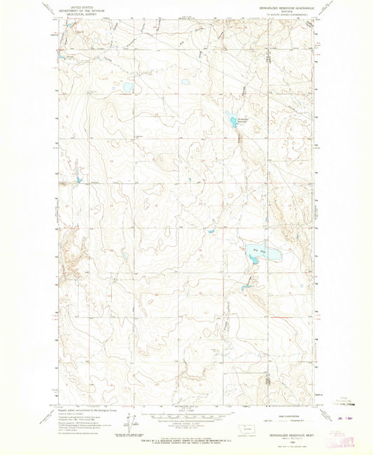Classic USGS Berkholder Reservoir Montana 7.5'x7.5' Topo Map Image