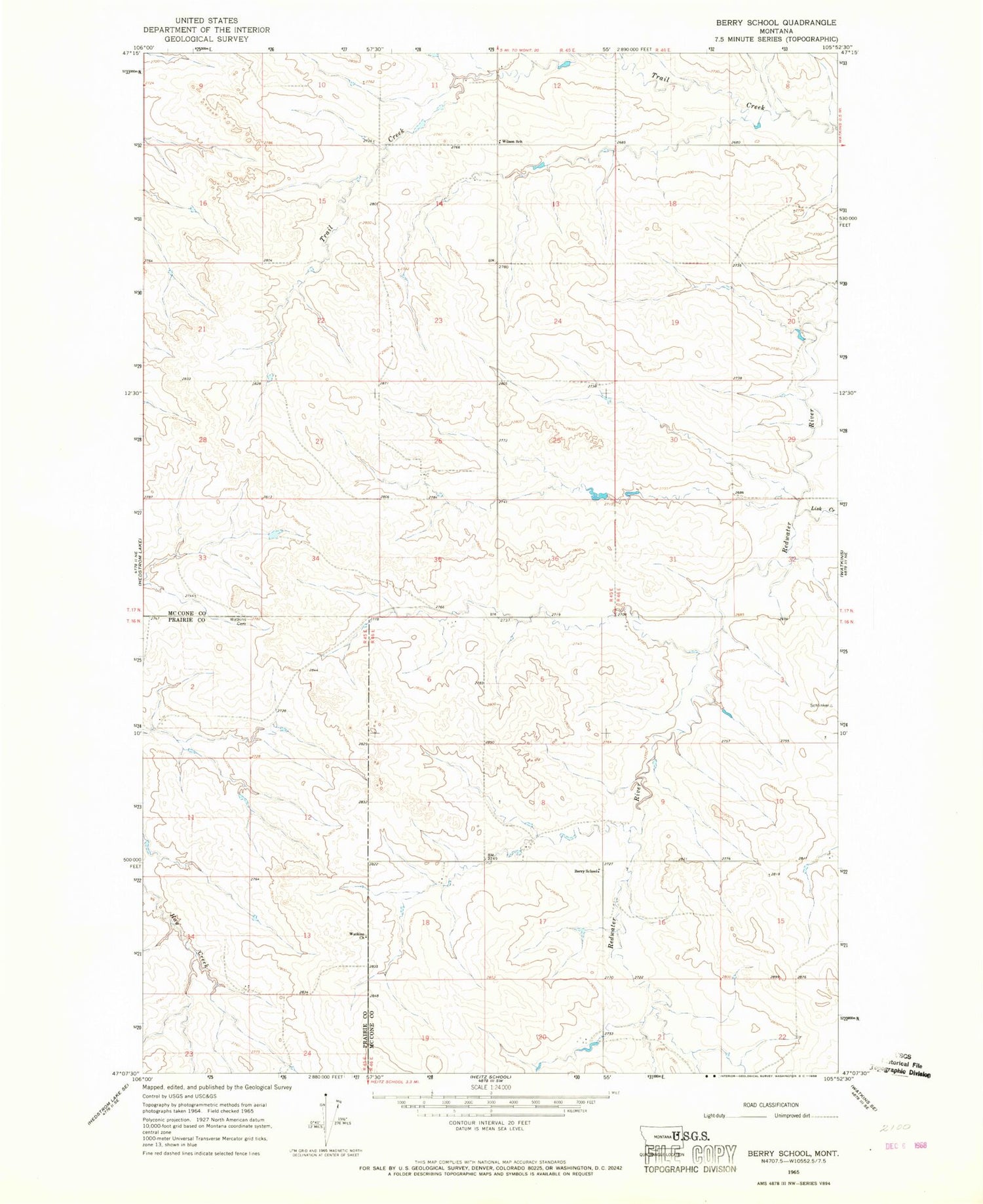 Classic USGS Berry School Montana 7.5'x7.5' Topo Map Image