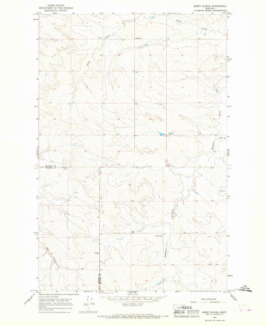 Classic USGS Berry School Montana 7.5'x7.5' Topo Map Image