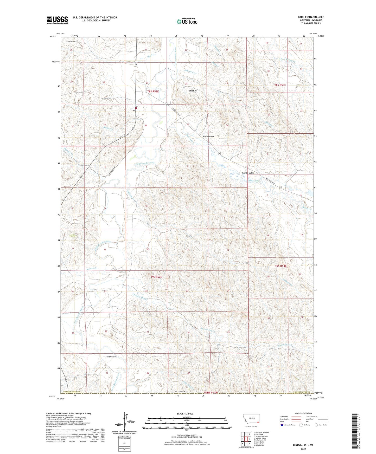 Biddle Montana US Topo Map Image