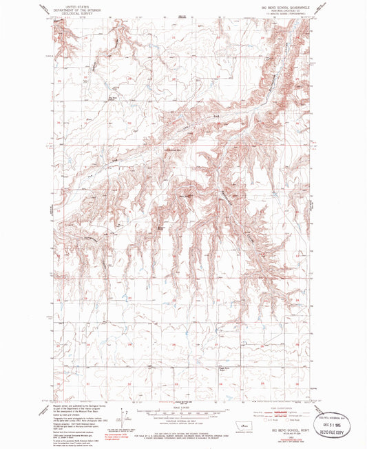 Classic USGS Big Bend School Montana 7.5'x7.5' Topo Map Image