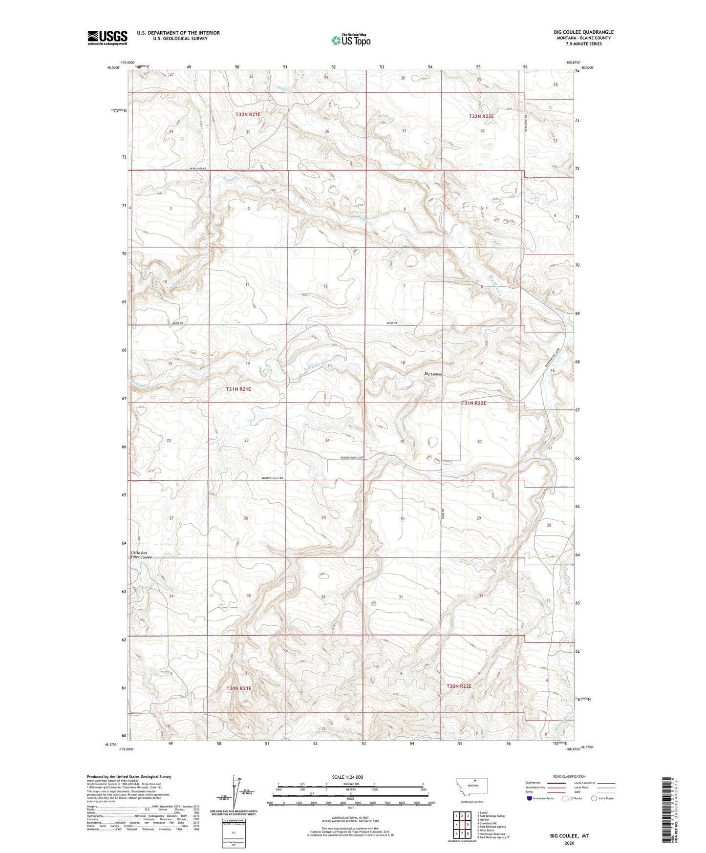 Big Coulee Montana US Topo Map Image