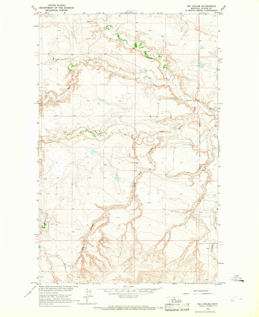 Classic USGS Big Coulee Montana 7.5'x7.5' Topo Map Image