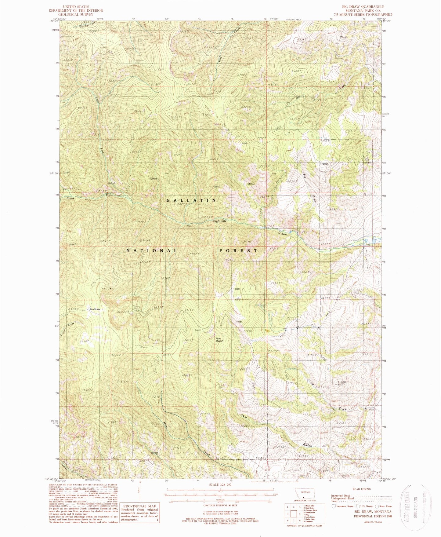 Classic USGS Big Draw Montana 7.5'x7.5' Topo Map Image