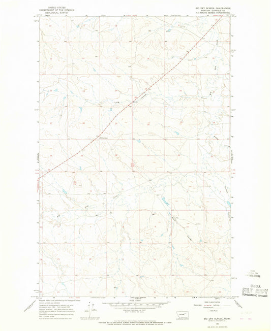 Classic USGS Big Dry School Montana 7.5'x7.5' Topo Map Image