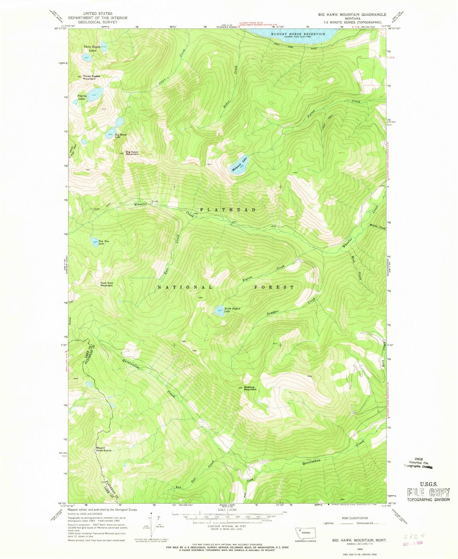 Classic USGS Big Hawk Mountain Montana 7.5'x7.5' Topo Map Image