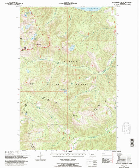 Classic USGS Big Hawk Mountain Montana 7.5'x7.5' Topo Map Image