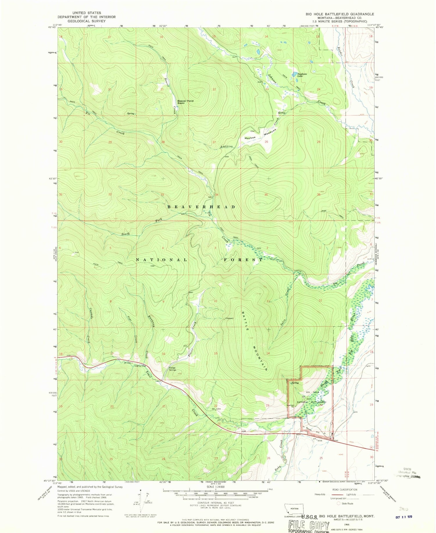 Classic USGS Big Hole Battlefield Montana 7.5'x7.5' Topo Map Image