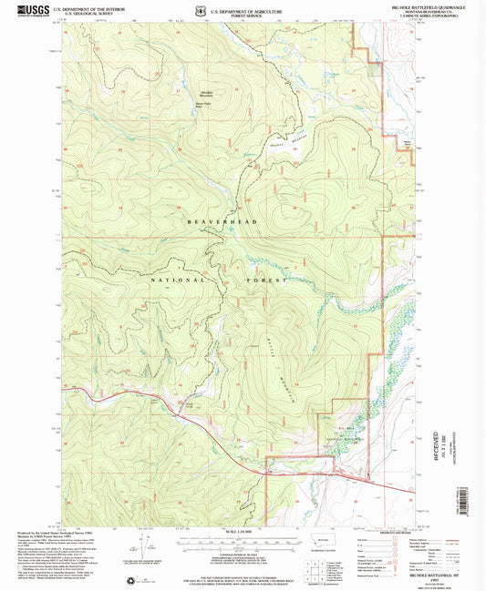 Classic USGS Big Hole Battlefield Montana 7.5'x7.5' Topo Map Image