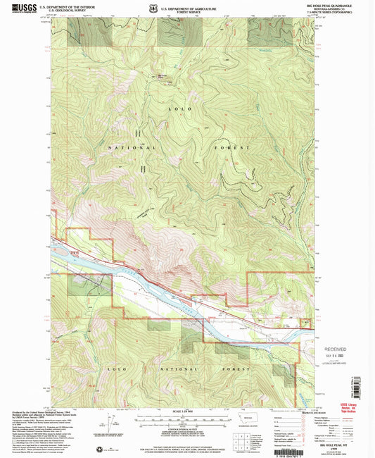 Classic USGS Big Hole Peak Montana 7.5'x7.5' Topo Map Image