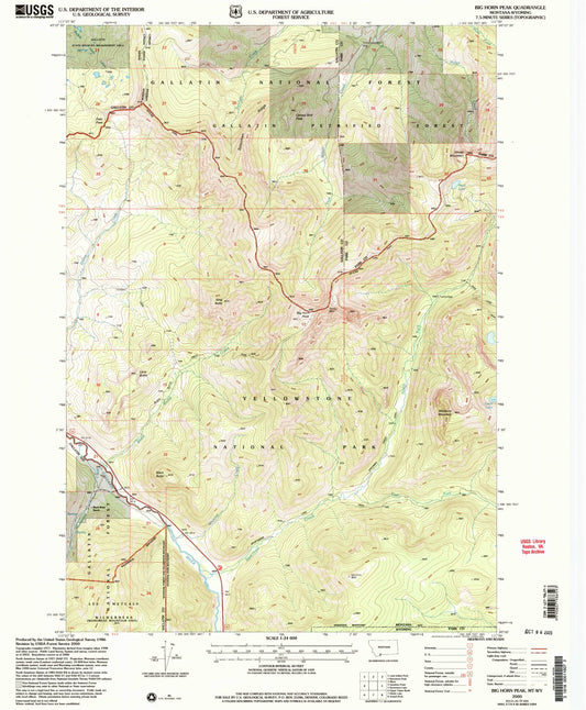 Classic USGS Big Horn Peak Montana 7.5'x7.5' Topo Map Image