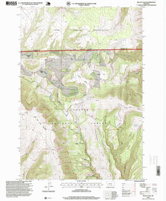 Classic USGS Big Ice Cave Montana 7.5'x7.5' Topo Map Image