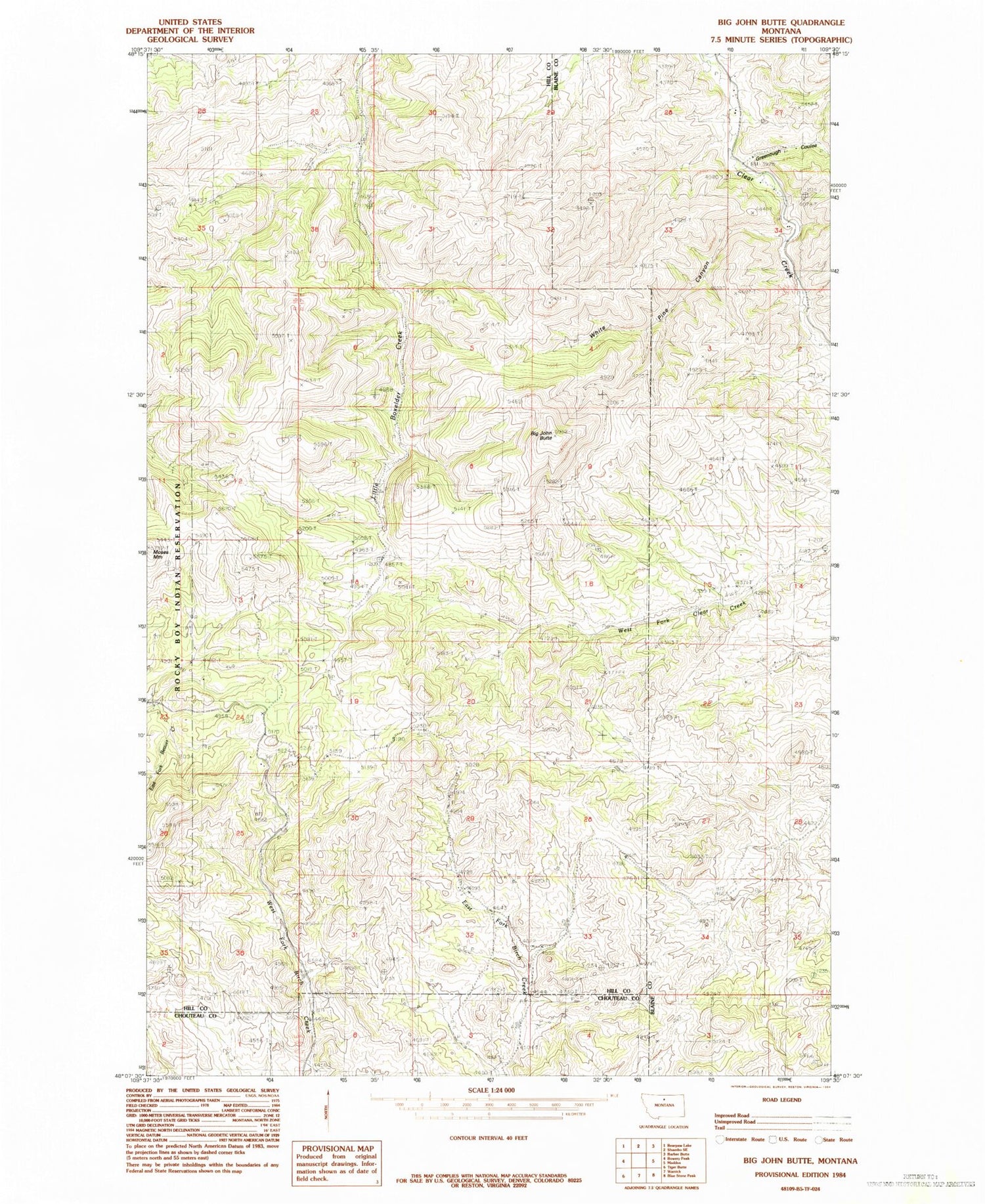 Classic USGS Big John Butte Montana 7.5'x7.5' Topo Map Image
