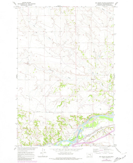 Classic USGS Big Marys Island Montana 7.5'x7.5' Topo Map Image