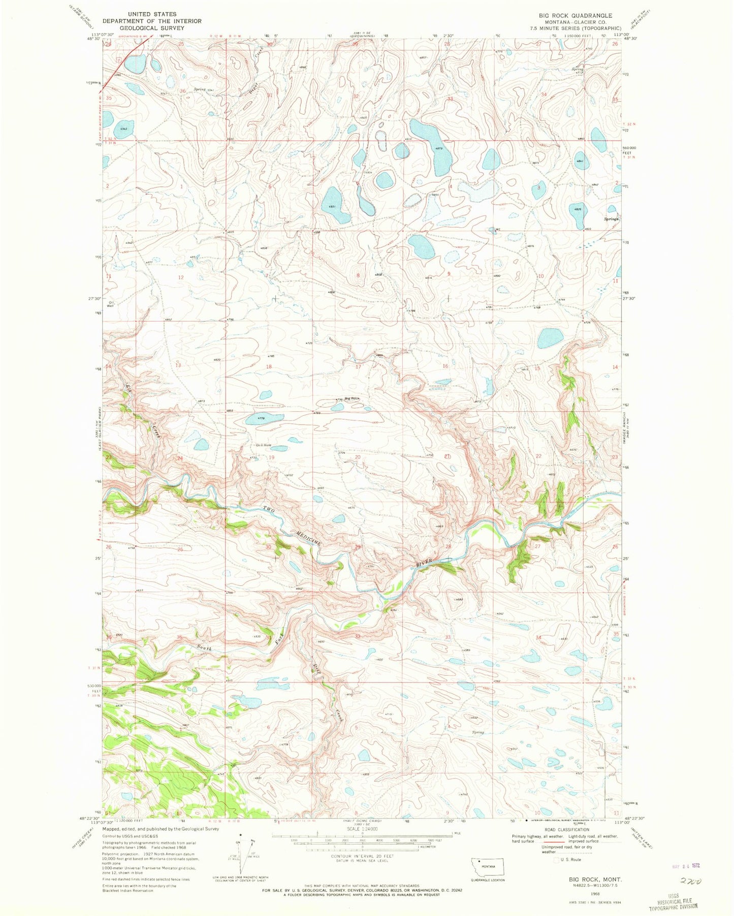 Classic USGS Big Rock Montana 7.5'x7.5' Topo Map Image